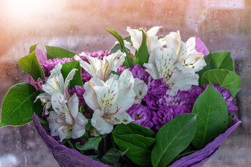 Beautiful bouquet of flowers on a light background