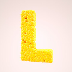 Corn alphabet letter L in yellow bubbles. 3d rendering.