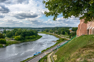 Fototapeta na wymiar View of the Neman River in the city of Grodno from the high bank of the fortress.