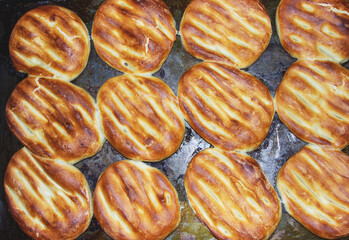 Baked matnakash bread. Traditional Armenian bread
