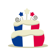 Cake in national colors of France. French Pie for Holiday or Election Day. Hand drawn Vector illustration for a festive decoration in doodle style.