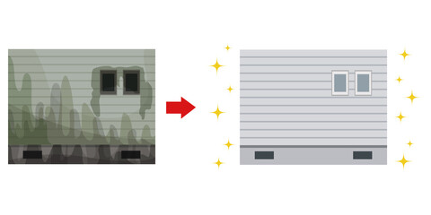 イラスト素材: 外壁の汚れ・洗浄と清掃のベクター素材