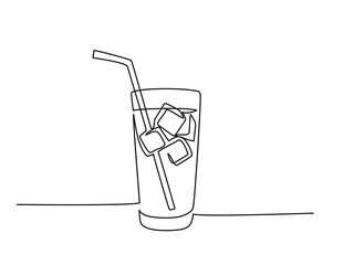 Glass of water with ice, old drink with a straw for drinking - obrazy, fototapety, plakaty
