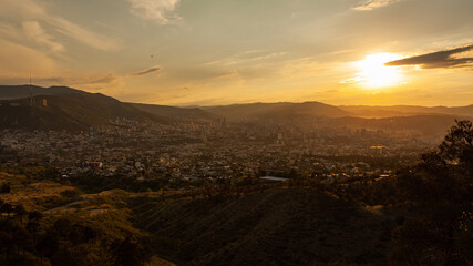 Beautiful view of Tbilisi at sunset, capital of Georgia