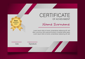 Certificate with dark red and yellow colors