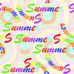 seamless colorful pattern with the image of the repeating word summer for prints on fabrics, clothes, packaging, notebook covers and for decorating rooms for children and party banners