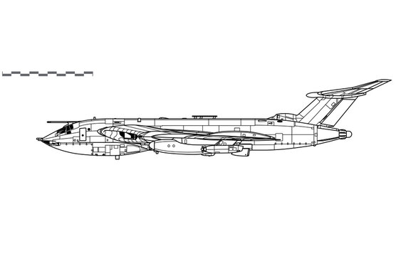Handley Page VICTOR K.2. Vector drawing of aerial refueling tanker aircraft. Side view. Image for illustration and infographics.  