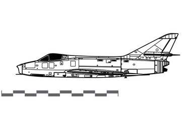 Dassault Super Mystere B.2. Vector drawing of French fighter-bomber. Side view. Image for illustration and infographics.