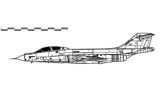 McDonnell F-101B Voodoo. Vector drawing of supersonic interceptor. Side view. Image for illustration and infographics.