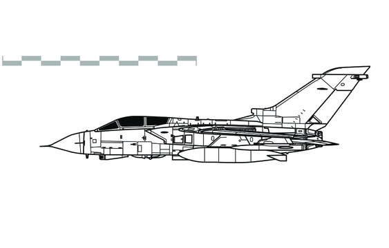 Panavia Tornado GR4. Vector drawing of multirole combat aircraft. Side view. Image for illustration and infographics.