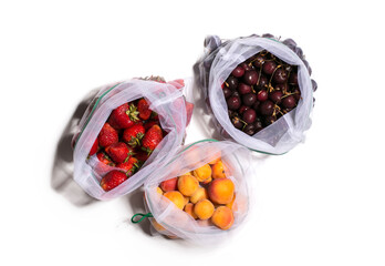 fruits in eco bags, zero waste concept 