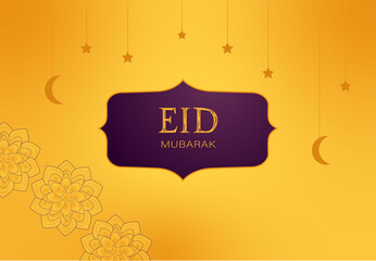 Eid Mubarak light yellow and dark purple shapes