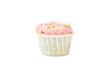 Cupcake with pink cream. Isolated on white background.