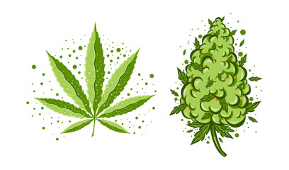 Cute funny happy marijuana weed bud with cannabis vape.Vector flat cartoon character illustration icon design. Cannabis with graffiti crown Isolated on white background.Weed bud,marijuana,medical bud - obrazy, fototapety, plakaty