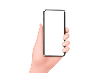 woman hand holding smartphone on a white background And free space on the smartphone,vetor 3d isolated white backgroun for advertising design