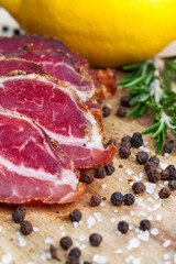 beef meat prepared and marinated for food, the products are ready and eaten dried