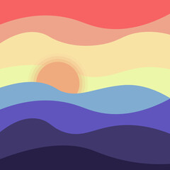Retro abstract sunset landscape 70's-80's style