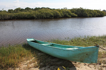 canoe blue fisherman