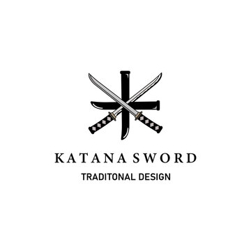Weapon katana for japanese vintage icon minimalist vector logo illustration design