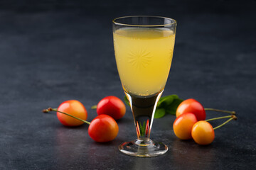 Liquor in wine glass at studio