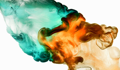 Vibrant colors, abstract bright smoke background. Splash of paint in water, colorful cloud in...