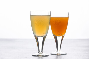 Liquor in wine glass at studio