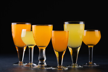 Liquor in wine glass at studio