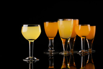 Liquor in wine glass at studio