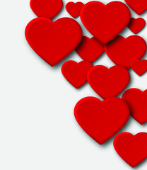 Red Hearts Background Design. 3D Vector. Valentine's Day concept.