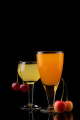 Liquor in wine glass at studio