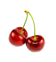 Two sweet cherries close up isolated on a white background.