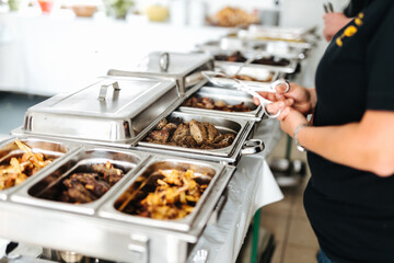 Delicious buffet at a wedding close up