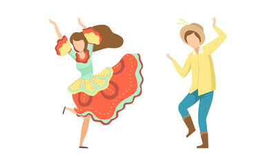 Couple Celebrating Traditional Brazil June Festival, Festa Junina Cartoon Vector Illustration