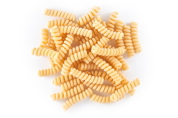 Pasta, macaroni, spaghetti isolated on white background close up, flat lay, clipping path