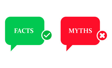 Myths Facts sign button.Vector illustration isolated on white background.