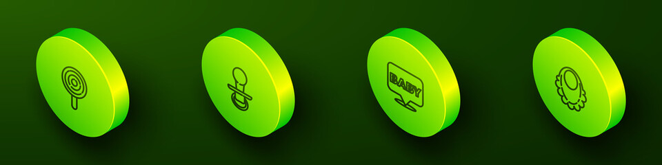 Set Isometric line Lollipop, Baby dummy pacifier, and bib icon. Vector