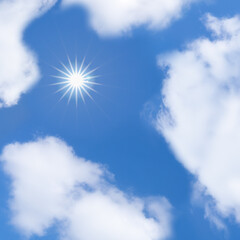 Blue sky with white clouds cross shape sky and star shape bright sun expressing faith trust believe
