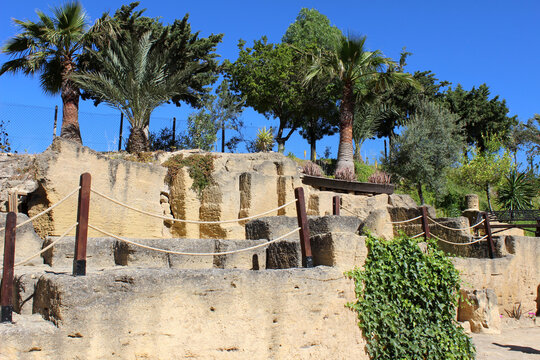 OSUNA, SPAIN- 16 MAY 2021: Gardens of the Coto de las canteras, monument of Osuna (Seville, Spain)