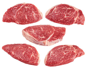 beef steak, raw meat, isolated on white background, clipping path, full depth of field