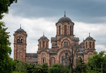 St. Mark's Church (Crkva Svetog Marka), Serbian Orthodox church located in the Tasmajdan park in Belgrade, built in 1940 in the Serbo-Byzantine style in Belgrade, capital of Serbia - obrazy, fototapety, plakaty