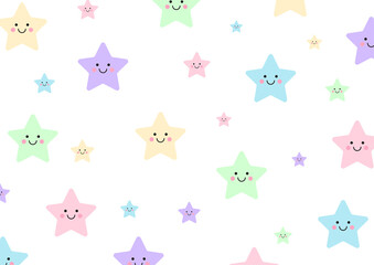 Cute pattern for kids. Colorful stars in kawaii style. Wallpaper background.