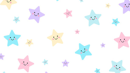 Cute pattern for kids. Colorful stars in kawaii style. Wallpaper background.