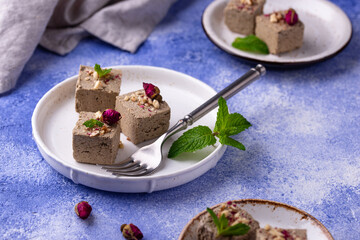 Halva with rose petal and nuts.