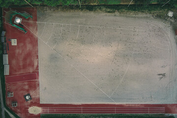 Aerial view of the sports field without players in public park