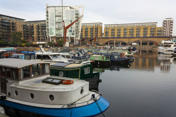Boats in a little harbor in the London docklands