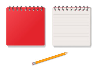 notebook red cover and pencil art vector illustration