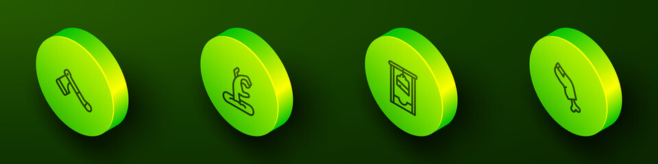 Set Isometric line Wooden axe, Zombie hand, Guillotine and finger icon. Vector