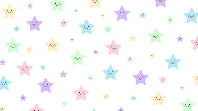 Cute pattern for kids. Colorful stars in kawaii style. Wallpaper background.