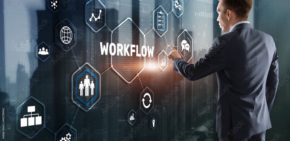Aufkleber workflow repeatability systematization buisness process. business technology internet