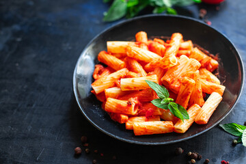 pasta tomato sauce macaroni dish classic recipe on the table meal snack copy space food background rustic top view 